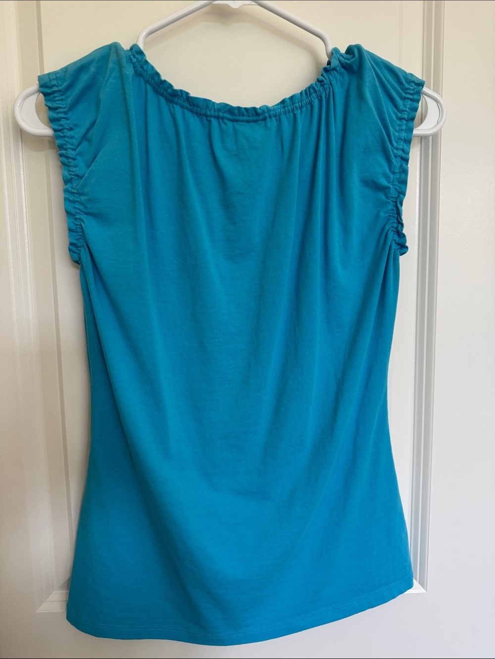 LOFT Turquoise Ruffled Cap-Sleeve Tank - Picture 5 of 5